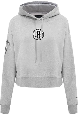 Pro Standard Women's Brooklyn Nets Grey Cropped Fleece Pullover Hoodie