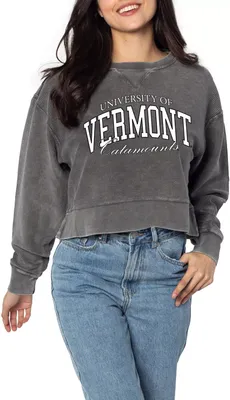 chicka-d Women's Vermont Catamounts Grey Boxy Corded Crewneck Sweatshirt