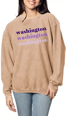 chicka-d Women's Washington Huskies Brown Corded Crewneck Sweatshirt