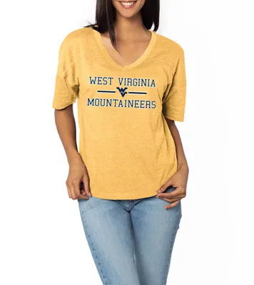 chicka-d Women's West Virginia Mountaineers Gold V-Happy T-Shirt