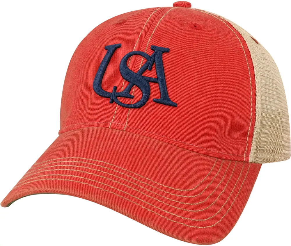 League-Legacy Adult South Alabama Jaguars Scarlet Old Favorite Adjustable Trucker Hat