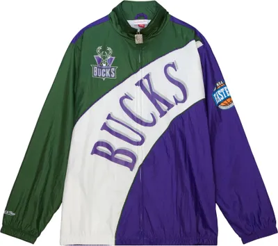 Mitchell and Ness Men's Milwaukee Bucks White Arch Windbreaker