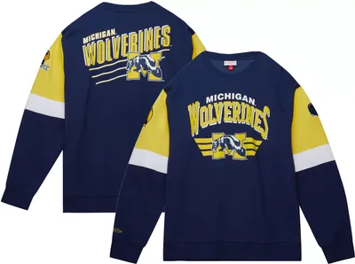 Mitchell & Ness Men's Michigan Wolverines Blue All-Over Crew Neck 3.0 Pullover Sweatshirt