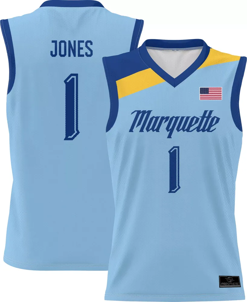 ProSphere Men's Marquette Golden Eagles #1 Blue Kam Jones Alternate Full Sublimated Basketball Jersey