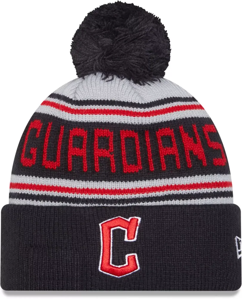 New Era Adult Cleveland Guardians Red Wordmark Pom Knit Hat