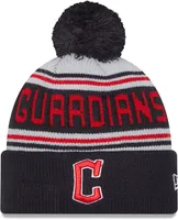 New Era Adult Cleveland Guardians Red Wordmark Pom Knit Hat