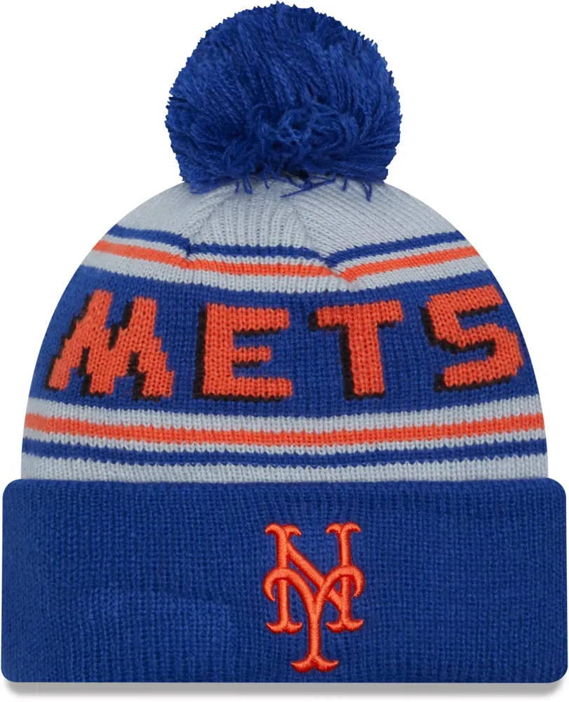 New Era Adult New York Mets Blue Wordmark Pom Knit Hat