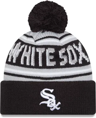 New Era Adult Chicago White Sox Black Wordmark Pom Knit Hat