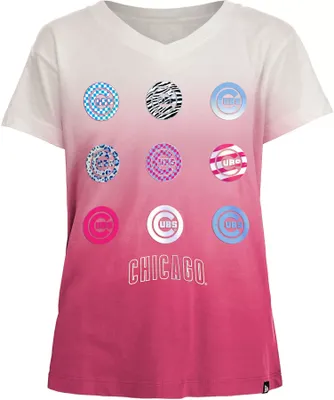 New Era Apparel Girl's Chicago Cubs Pink Dip Dye V-Neck T-Shirt