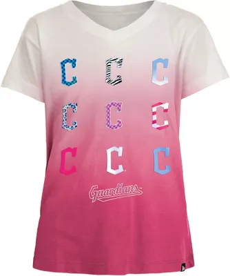 New Era Girl's Cleveland Guardians Pink Dipdye V-Neck T-Shirt