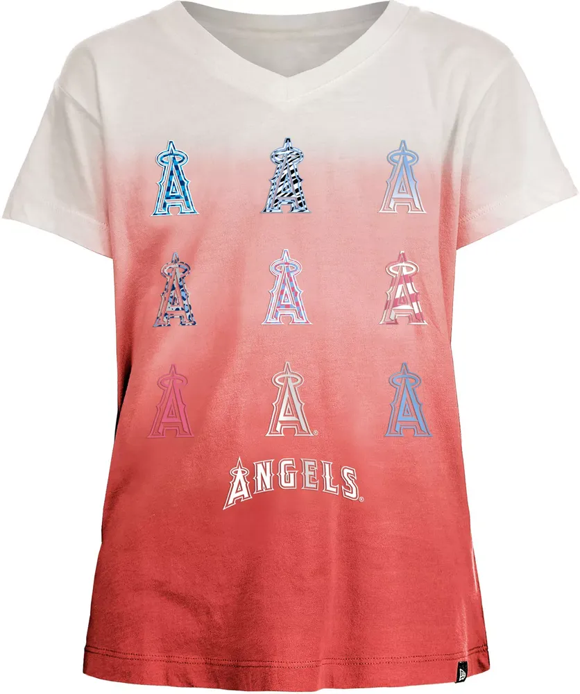 New Era Girl's Los Angeles Angels Red Dipdye V-Neck T-Shirt