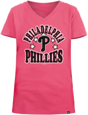 New Era Apparel Girls' Philadelphia Phillies Pink V-Neck T-Shirt