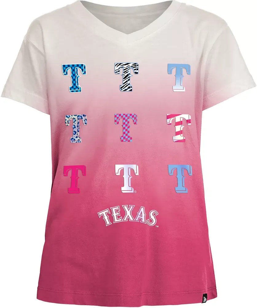 New Era Girl's Texas Rangers Pink Dipdye V-Neck T-Shirt