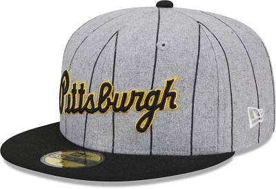 New Era Men's Pittsburgh Pirates Black Heather Pinstripe 59Fifty Fitted Hat