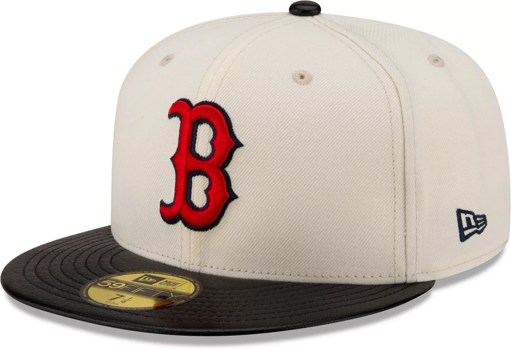 New Era Men's Boston Red Sox Brown Leather Brim 59Fifty Fitted Hat