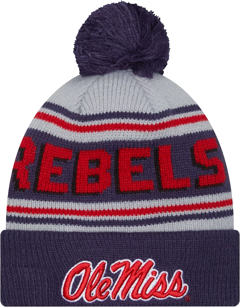 New Era Men's Ole Miss Rebels Blue Pom Wordmark Beanie