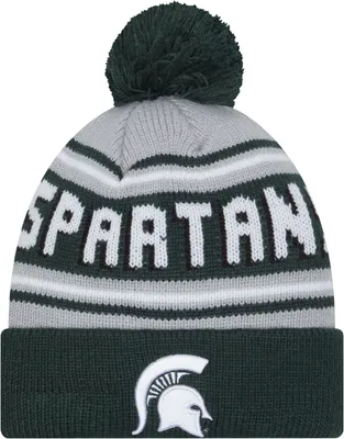 New Era Men's Michigan State Spartans Green Pom Wordmark Beanie