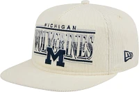 New Era Men's Michigan Wolverines White Corduroy Golfer Adjustable Hat