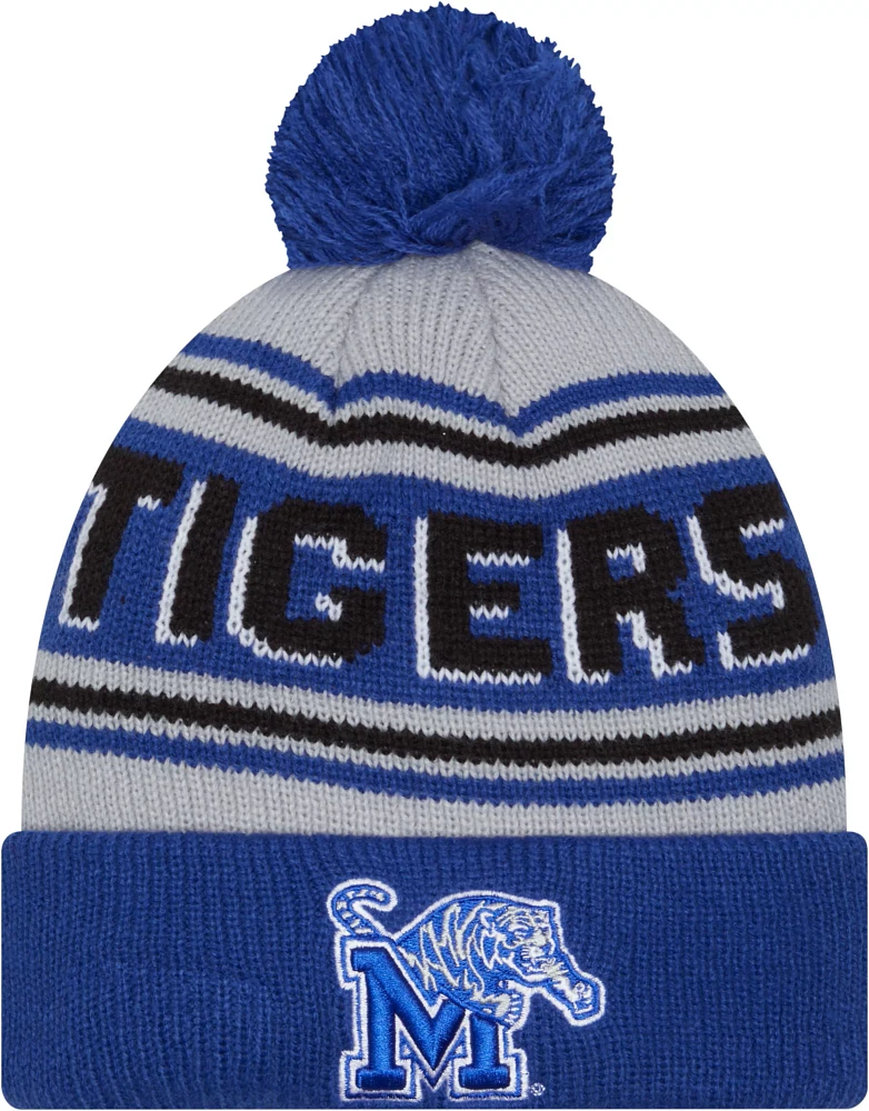 New Era Men's Memphis Tigers Blue Pom Wordmark Beanie