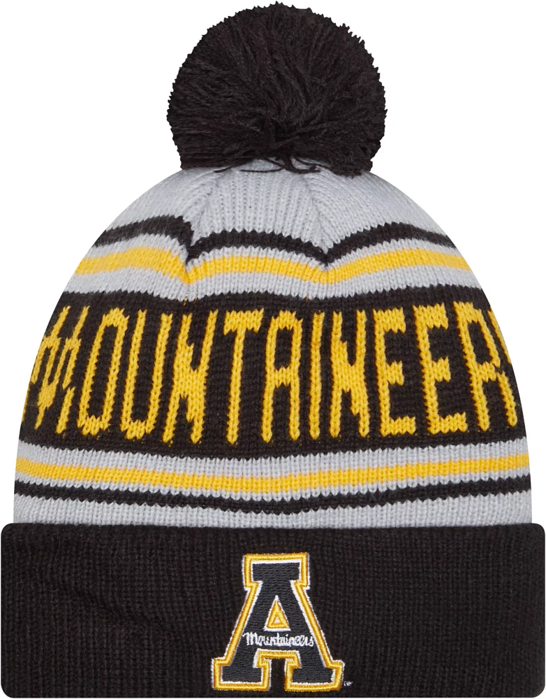 New Era Men's Appalachian State Mountaineers Black Pom Wordmark Beanie