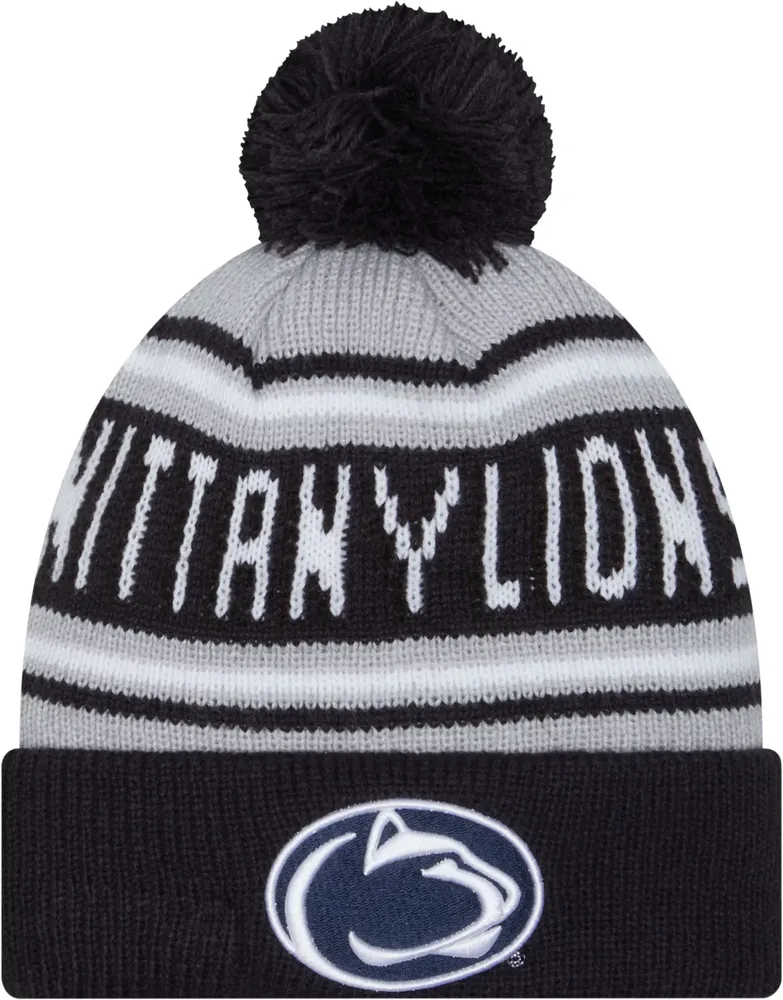 New Era Men's Penn State Nittany Lions Blue Pom Wordmark Beanie