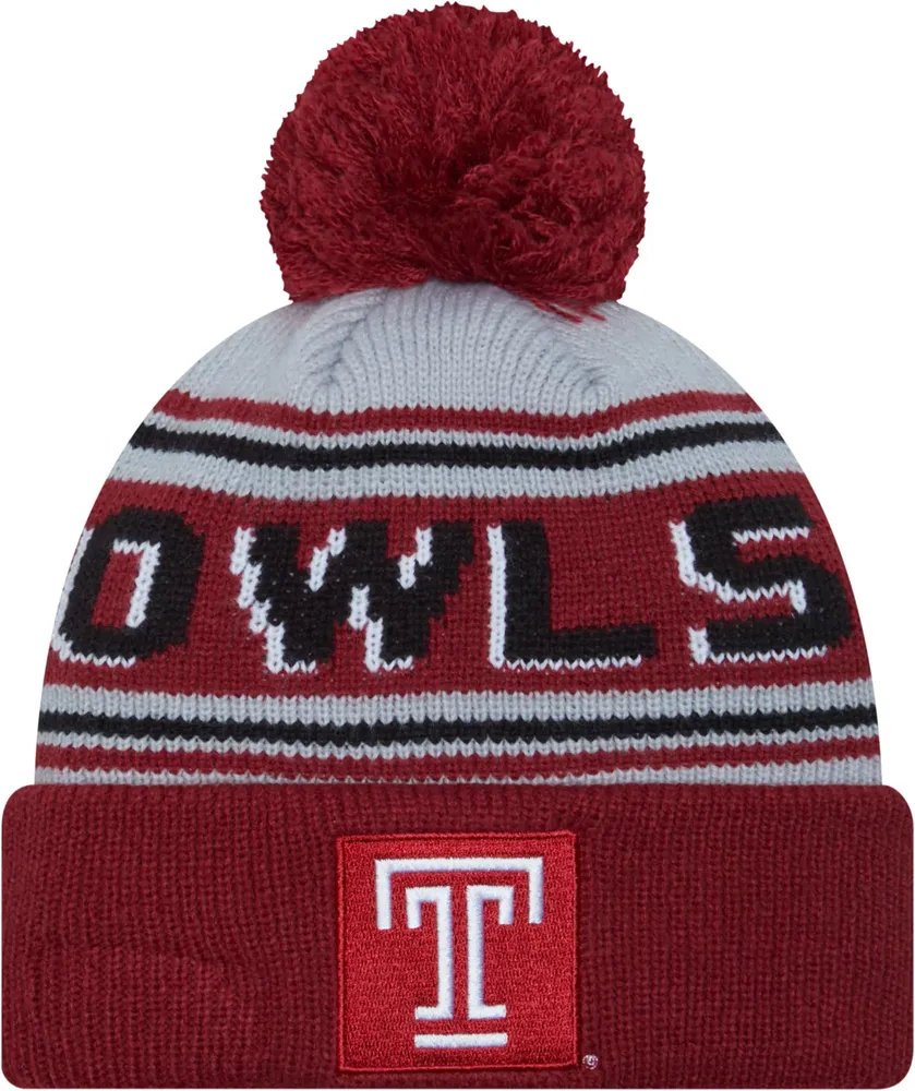 New Era Men's Temple Owls Cherry Pom Wordmark Beanie