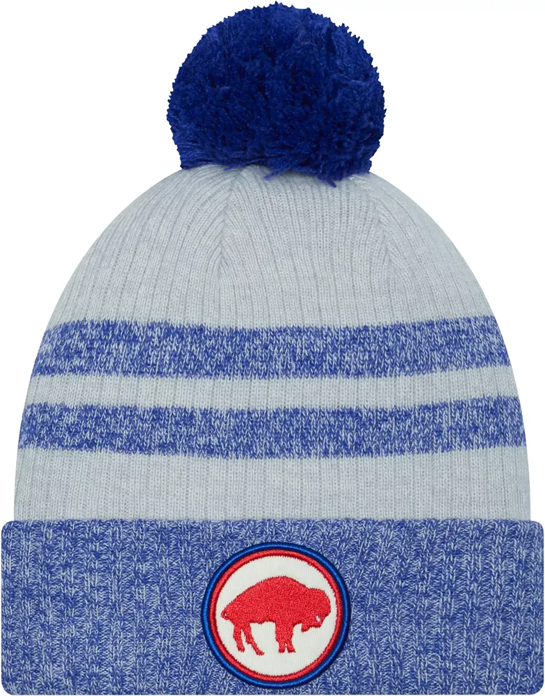 New Era Men's Buffalo Bills Patch Grey Pom Knit Beanie