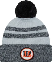 New Era Men's Cincinnati Bengals Patch Grey Pom Knit Beanie