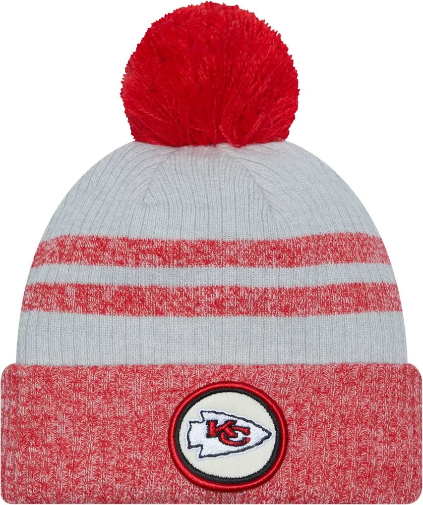 New Era Men's Kansas City Chiefs Patch Grey Pom Knit Beanie