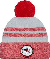 New Era Men's Kansas City Chiefs Patch Grey Pom Knit Beanie