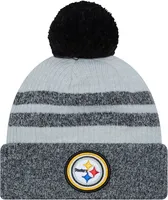 New Era Men's Pittsburgh Steelers Patch Grey Pom Knit Beanie