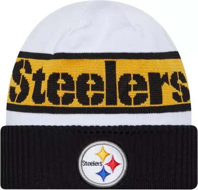 New Era Men's Pittsburgh Steelers 2023 Sideline White Tech Knit Beanie