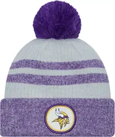 New Era Men's Minnesota Vikings Patch Grey Pom Knit Beanie