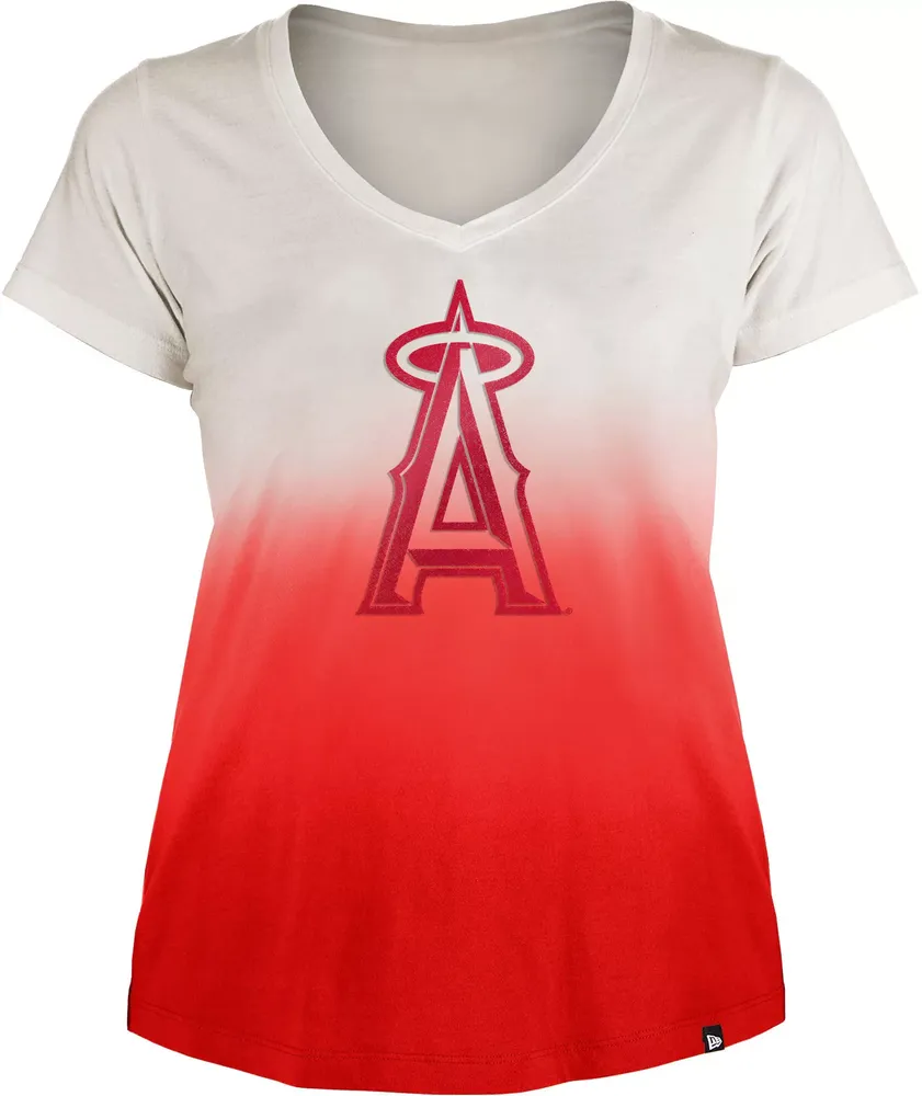 New Era Women's Los Angeles Angels Red Dip Dye V-Neck T-Shirt