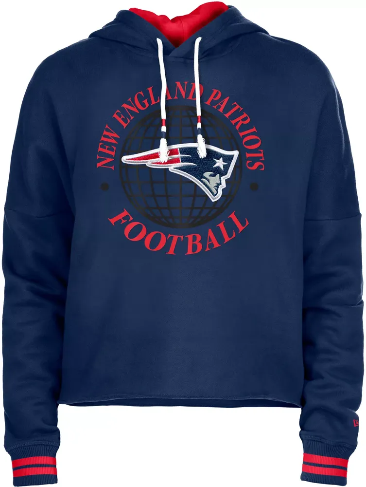 New Era Women's England Patriots Navy Raw Edge Cropped Hoodie