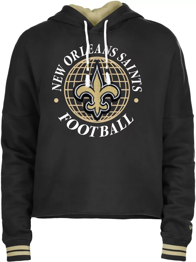 New Era Women's Orleans Saints Black Raw Edge Cropped Hoodie