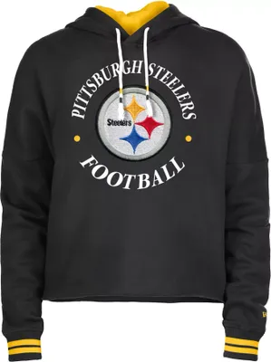 New Era Women's Pittsburgh Steelers Black Raw Edge Cropped Hoodie