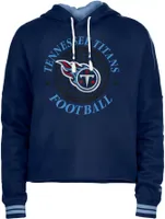 New Era Women's Tennessee Titans Navy Raw Edge Cropped Hoodie