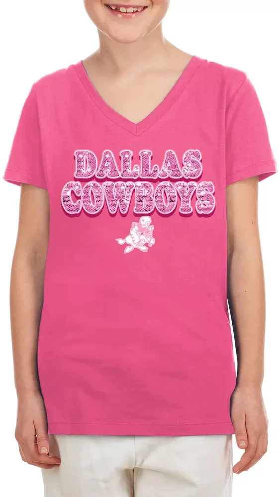 New Era Youth Dallas Cowboys Star V-Neck Pink T-Shirt