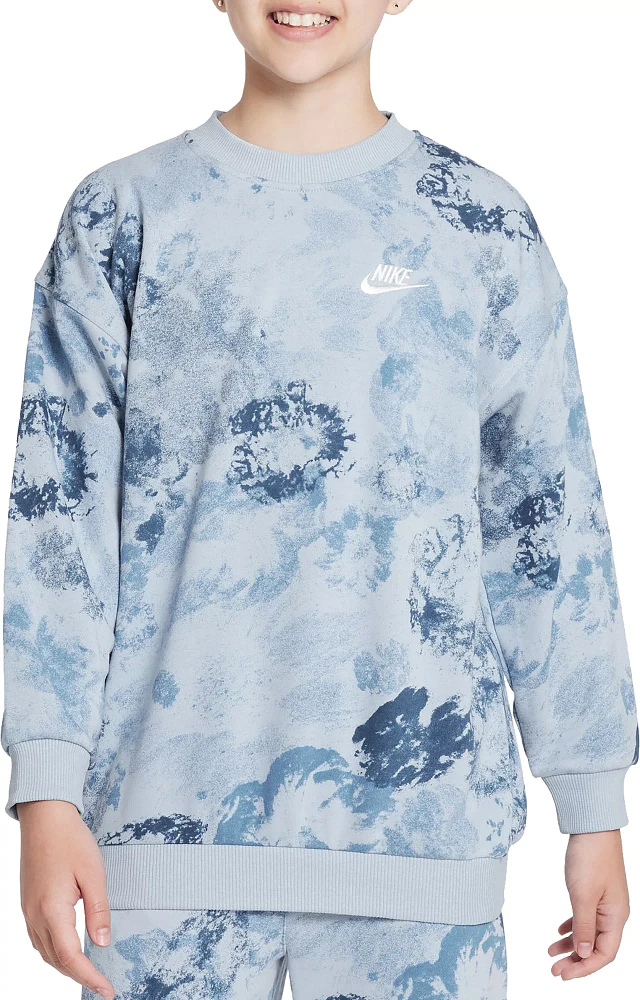 Nike Girls' Sportswear Club Fleece Oversized Printed Crewneck Sweatshirt