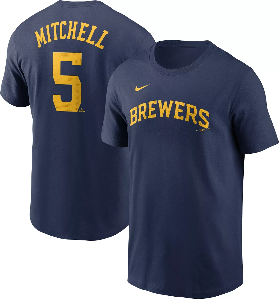 Nike Men's Milwaukee Brewers Garrett Mitchell #5 Navy T-Shirt