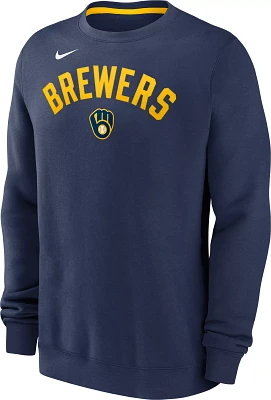 Nike Men's Milwaukee Brewers Navy Fleece Crew Neck Sweatshirt