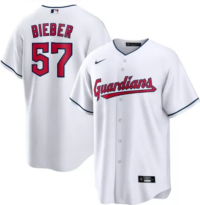 Nike Men's Cleveland Guardians Shane Bieber #57 White Cool Base Home Jersey