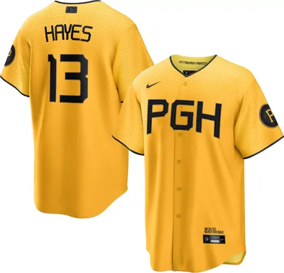 Nike Men's Pittsburgh Pirates 2023 City Connect Ke'Bryan Hayes #13 Cool Base Jersey