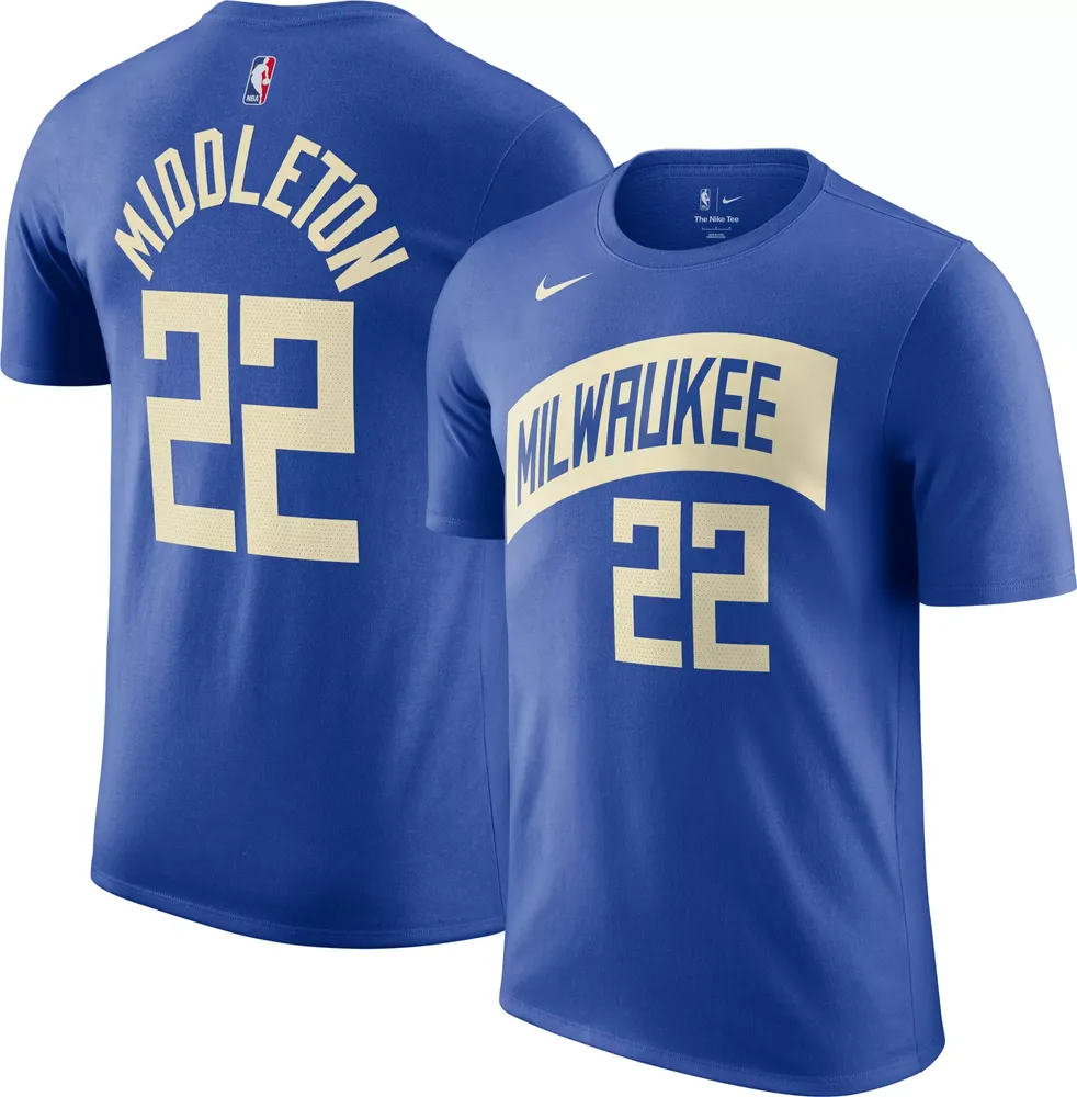 Nike Men's 2023-24 City Edition Milwaukee Bucks Khris Middleton #22 Royal T-Shirt