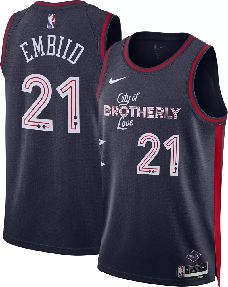 Nike Men's 2023-24 City Edition Philadelphia 76ers Joel Embiid #21 Navy Swingman Jersey