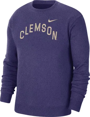 Nike Men's Clemson Tigers Orchid Club Fleece Arch Word Crew Neck Sweatshirt