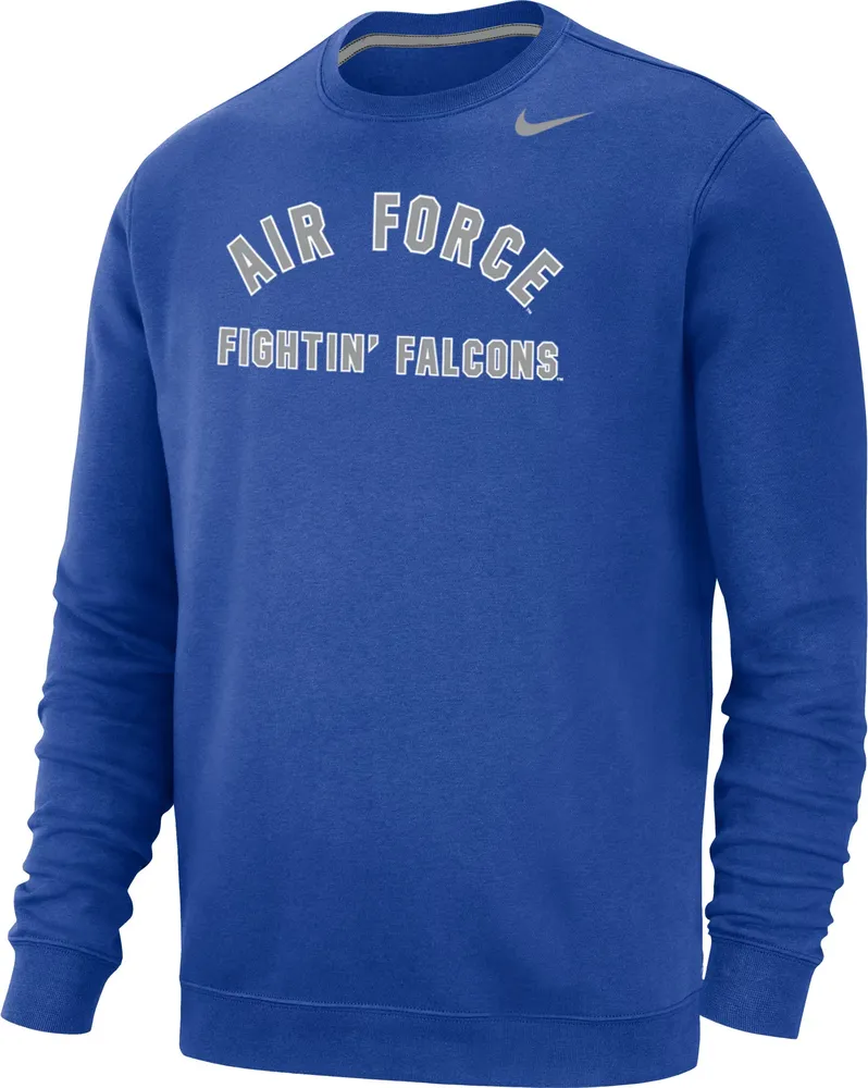 Nike Men's Air Force Falcons Blue Club Fleece Arch Word Crew Neck Sweatshirt