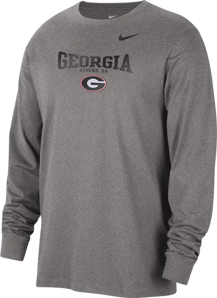 Nike Men's Georgia Bulldogs Grey Classic Core Cotton Logo Long Sleeve T-Shirt