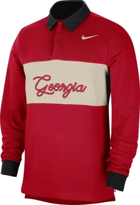 Nike Men's Georgia Bulldogs Red Striped Long Sleeve Polo